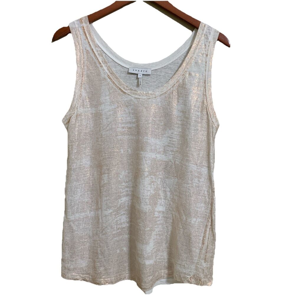 Sandro Paris Women's Linen Tank Top Rose Gold Crinkle Parisian Chic Boho‎ Size 3